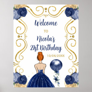 Poster Fête d'anniversaire Princesse aux Cheveux Rouges M