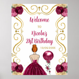 Poster Fête d'anniversaire Red Hair Princess Dark Red Wel