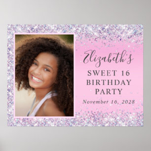 Poster Fête d'anniversaire Sweet 16 Rose Pailleté