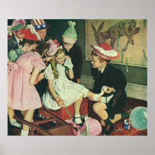 Poster Fête d'anniversaire vintage, Épingler la queue sur