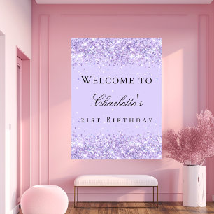 Poster Fête d'anniversaire violet paillettes de lavande n