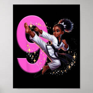 Poster Fête d'arts martiaux pour fille noire de 9 ans Tae