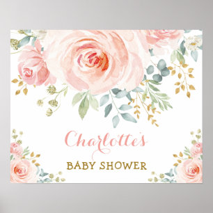 Poster Fête de Baby Shower aux Roses Aquarelles Rose Clai