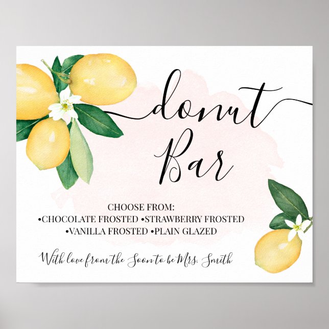 Poster Fête de Bar à Donuts Réception de Mariage Citrons  (Devant)