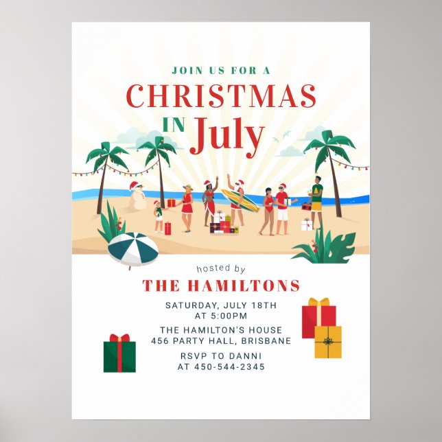 Poster Fête de barbecue d'été Noël en juillet Invitation (Devant)