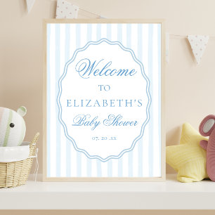 Poster Fête de bébé Classy Preppy Rayures Cadre Ondulé Cô