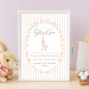 Poster Fête de bébé Coquette Gingham Silly Goose Ruban Ro