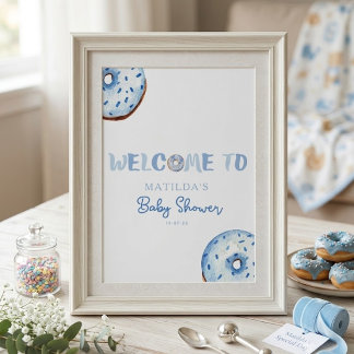 Poster Fête de bébé en douche avec des donuts saupoudrés