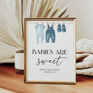 Poster Fête de Bébé en Jean Bleu Denim 'Les Bébés Sont Mi
