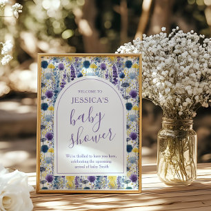 Poster Fête de bébé Fleur Sauvage Aquarelle Jaune Violet