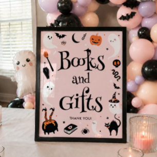 Poster Fête de bébé Halloween rose Livres et Cadeaux pour