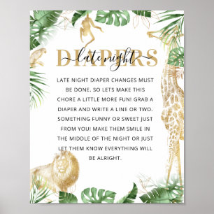 Poster Fête de bébé Jungle Wild One 'Couche de nuit tardi
