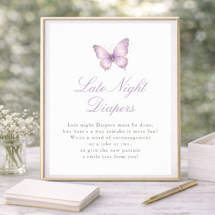 Poster Fête de bébé Papillon Violet Changements de Couche