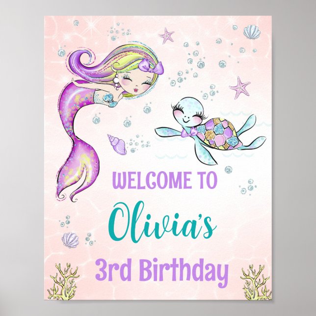 Poster Fête de bienvenue aux sirènes et aux tortues Sous  (Devant)