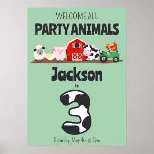 Poster Fête de bienvenue pour les 3 ans Animaux de la fer