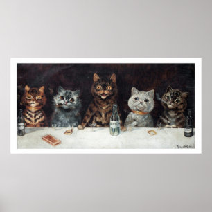 Poster Fête de célibataire de chat vintage par Louis Wain