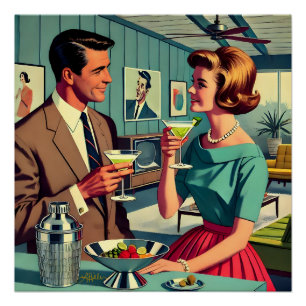 Poster Fête de Cocktail de Couple de Milieu de Siècle - C
