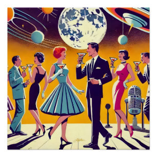 Poster Fête de Cocktail d'Ère Spatiale Milieu de Siècle 6