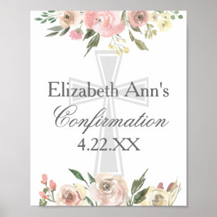 Poster Fête de confirmation personnalisée élégante fleurs