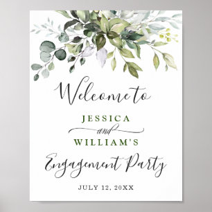Poster Fête de fiançailles à la verdure d'eucalyptus aqua