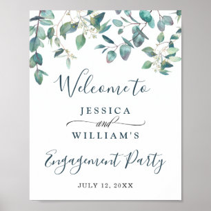 Poster Fête de fiançailles à la verdure d'eucalyptus aqua