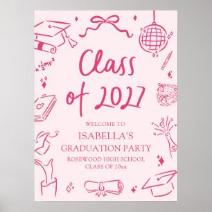 Poster Fête de fin d'études dessinée à la main Classe de