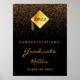 Poster Fête de fin d'études noir or diplômé 2022