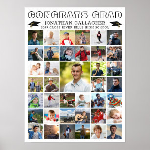 Poster Fête de graduation moderne noir blanc photo collag