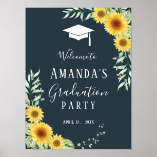 Poster Fête de graduation signe tournesol bleu marine