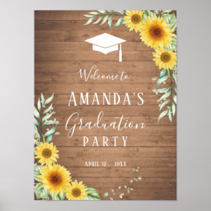 Poster Fête de graduation signe tournesol et bois