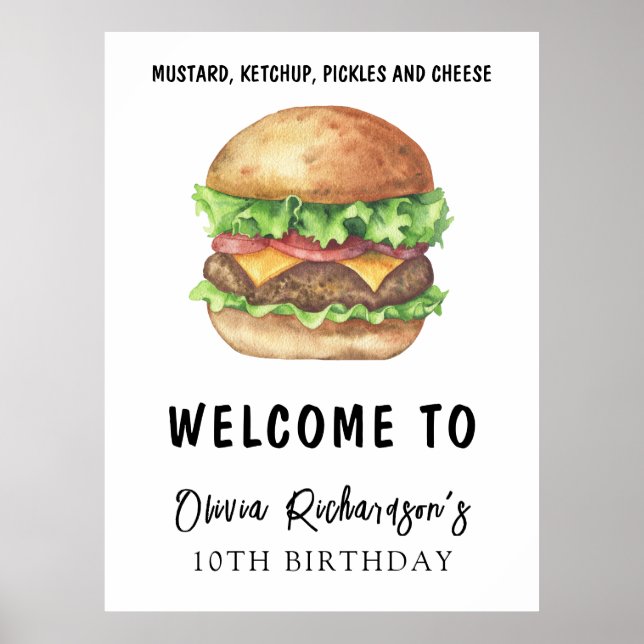 Poster Fête de hamburger aquarelle Anniversaire (Devant)