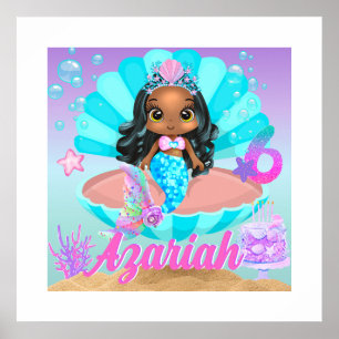 Poster Fête de la Sirène noire Princesse 6e anniversaire
