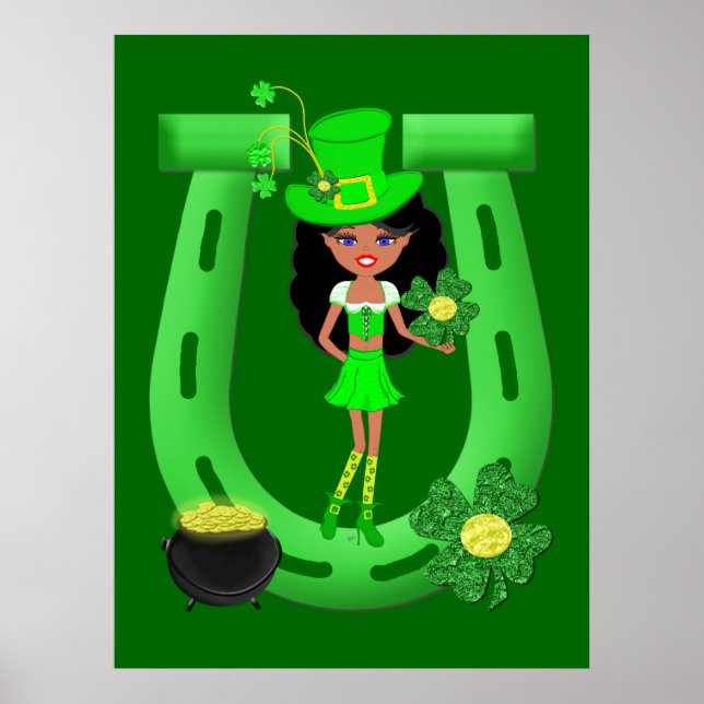 Poster Fête de la St Patrick Brunette Girl Leprechaun (Devant)