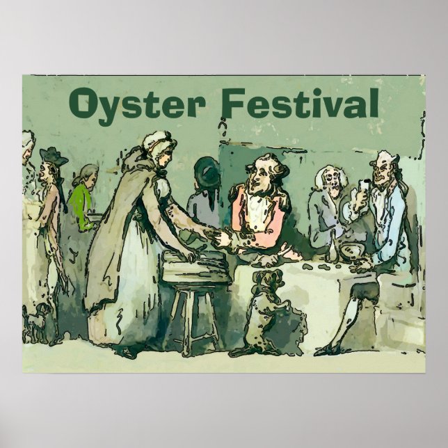 Poster Fête de l'huître. Femme, Vend Oyster Style Vintage (Devant)