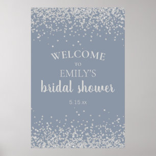 Poster Fête de mariage avec confettis bleu poussiéreux ar