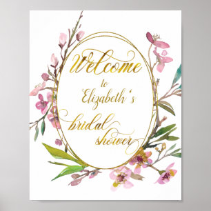 Poster Fête de Mariage Cerisier à Fleurs Cadre Doré