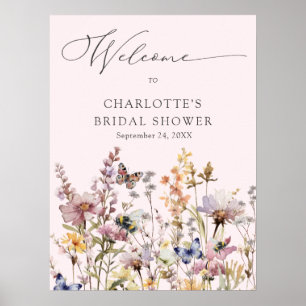 Poster Fête de mariage champêtre à l'aquarelle rose