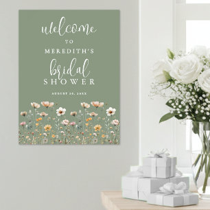 Poster Fête de mariage champêtre vert sauge