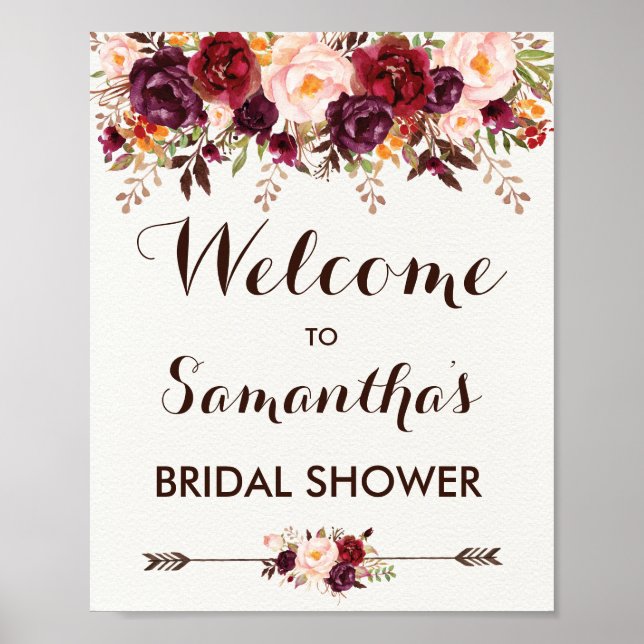 Poster Fête de mariage de bébé Floral Automne Rustique (Devant)