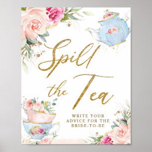 Poster Fête de mariage Floral Tea Blush : le thé est éven