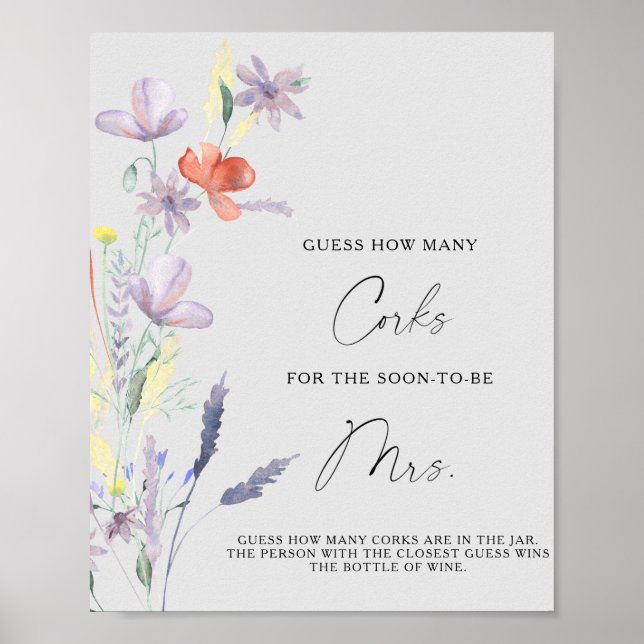 Poster Fête de Mariage Florale Devinez Combien de Bouchon (Devant)