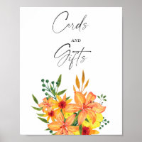 Fête de mariage Orange Floral - Cartes et Cadeaux