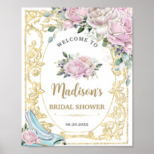 Poster Fête de mariage princesse or roses roses vintage