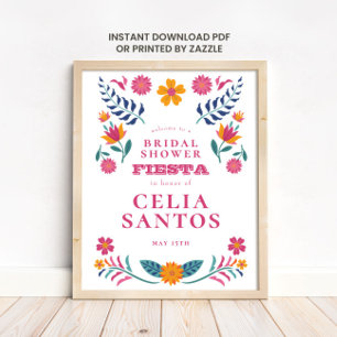 Poster Fête de mariage rose jaune mexicaine