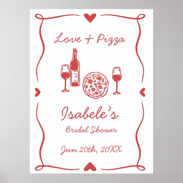 Poster Fête de mariage Rustic Pizza & Wine (Devant)