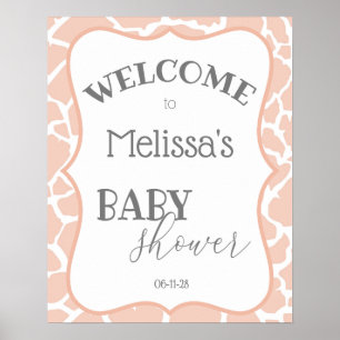 Poster Fête de Naissance Bébé Fille Rose Girafe