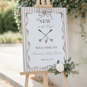Poster Fête de naissance bébé golf de genre neutre beige
