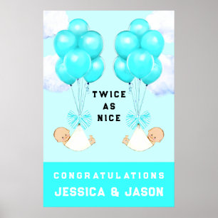 Poster Fête de naissance de jumeaux garçons
