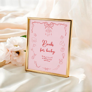 Poster Fête de naissance manuscrite, livres pour bébé fil