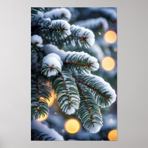 Poster Fête de Noël Arbre Festif Saison de Neige Bougies
